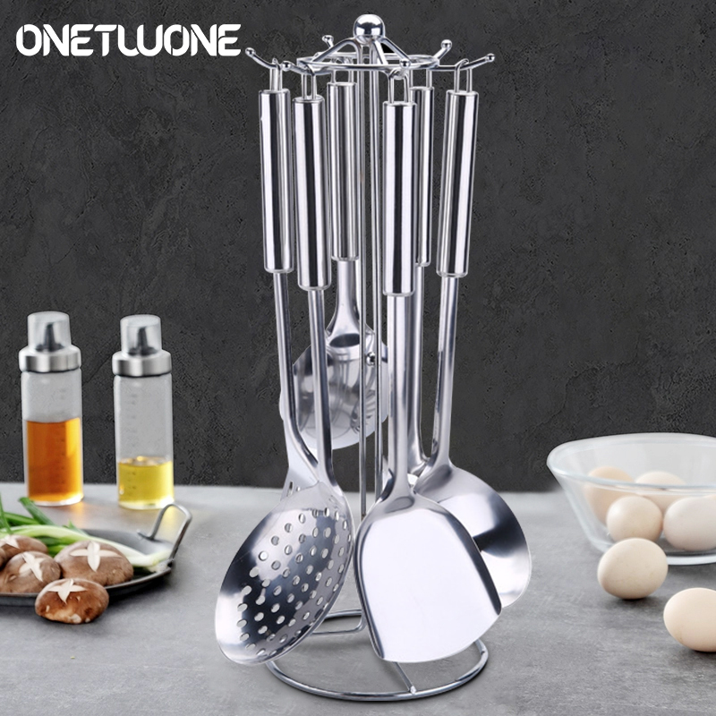 6 Pieces Cooking Utensil Set, Stainless Steel Kitchen Utensil Set with Organizer Holder Stand, Kitchen Cooking Tools