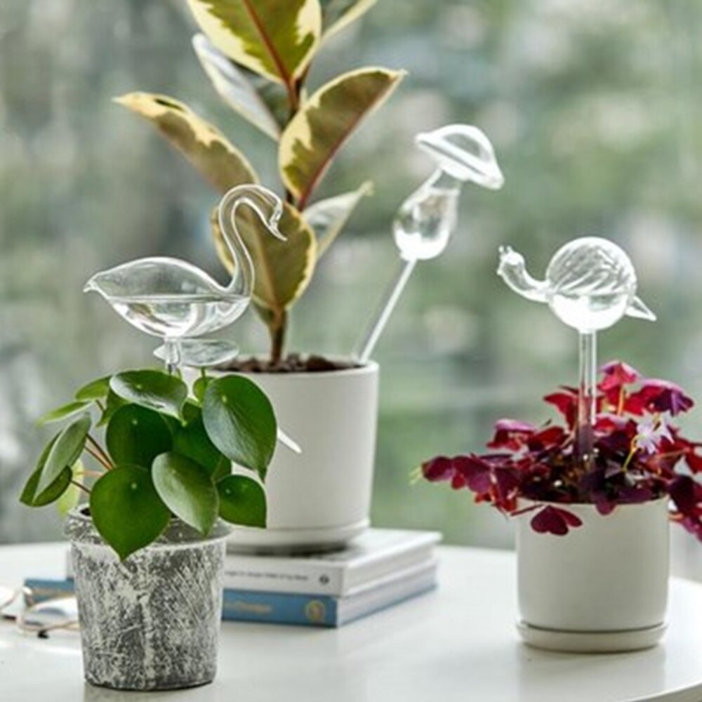 Regadera de vidrio automática con autoflores, alimentador de agua con diferentes formas, dispositivo de riego de plantas domésticas, herramienta de riego de vidrio