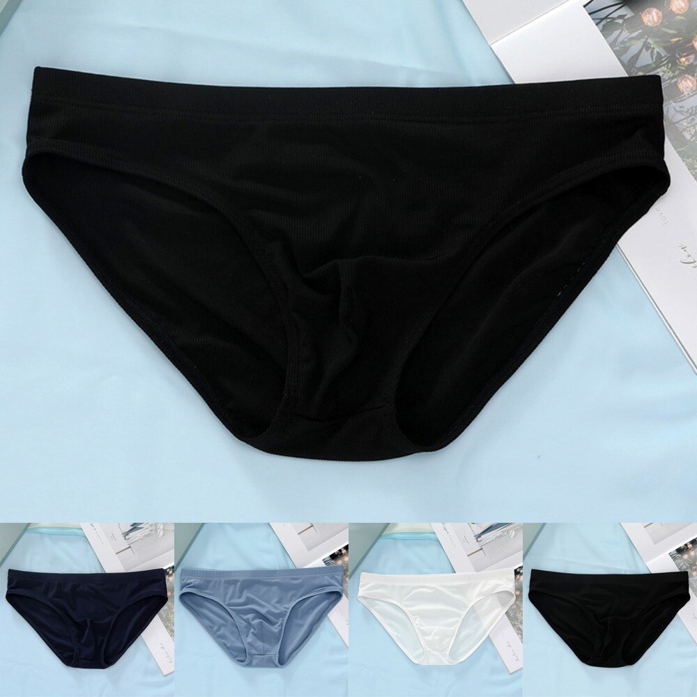 Summer Men&#39;s Ice Silk Panties Ultra-thin Silky Breathable Translucent Low Waist Briefs Comfortable Cool Underwear Male