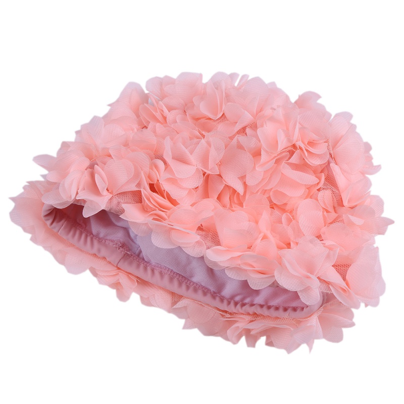 Vrouwen Driedimensionale bloemblaadjes Gekleurde Bloemen Bad Vrouwelijke Cap Dames Badmuts voor Lang Haar Leuke badmuts: pink