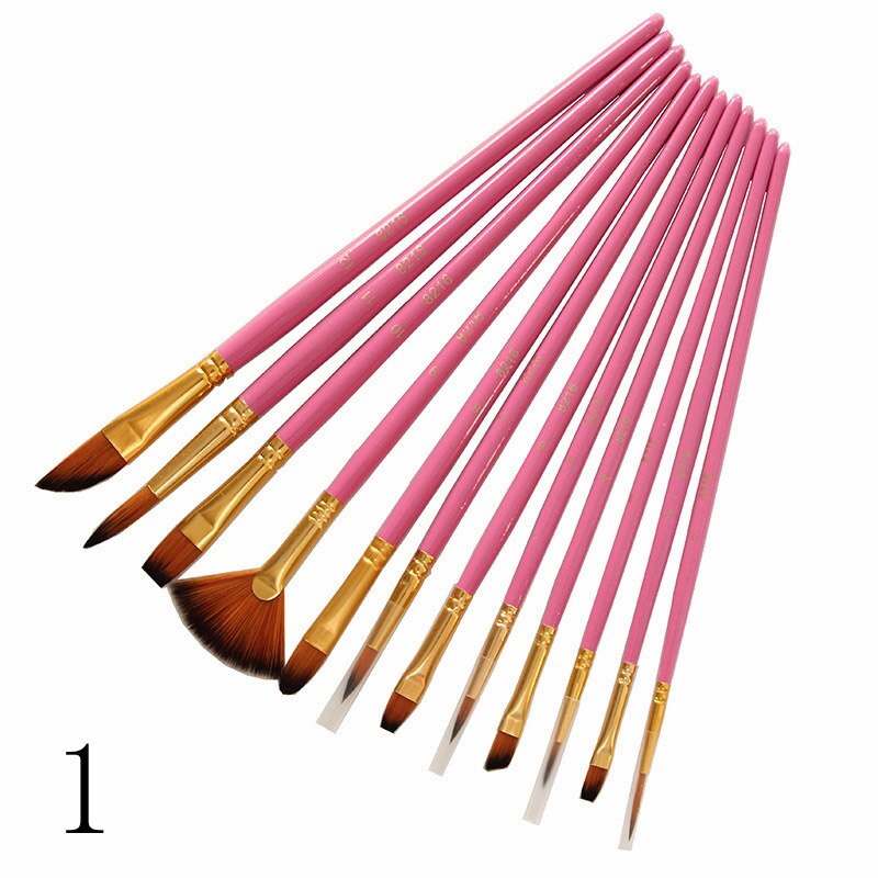12 stk nylon kunst pensler akvarel pensel sort stil træskaft olie akryl maleri pensel pen kunst forsyninger