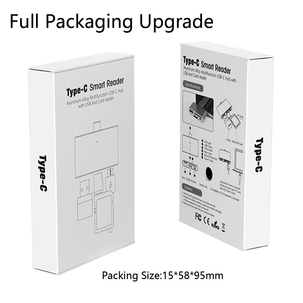Mini USB C Hub, SD TF Card Reader, Aluminum USB C Adapter Smart OTG Reader for Laptop Tablet Smartphone