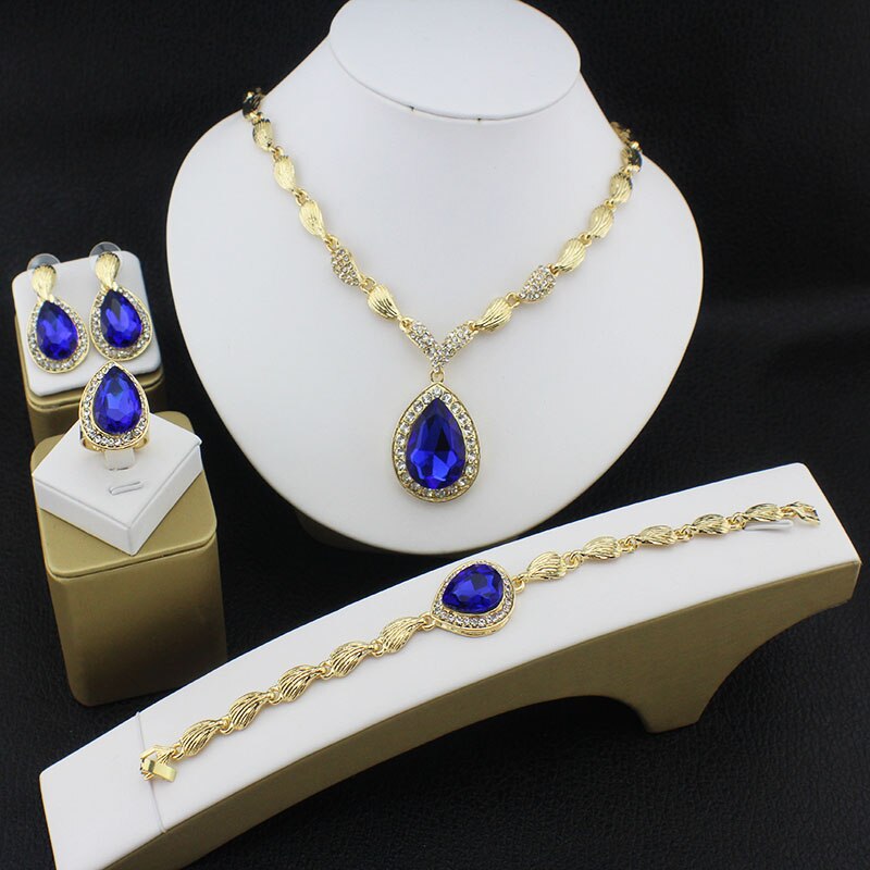 jiayijiaduo Wedding Jewelry Set African Gold-color jewel pendant Necklace women earrings bracelet ring clothing: 2