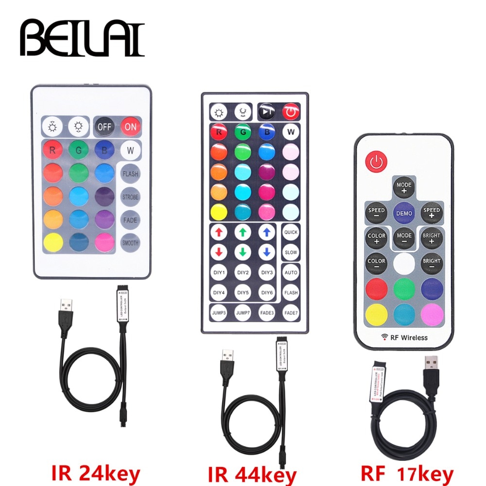Mando a distancia DC 5V USB controlador RGB LED Mini 3 Llaves regulador/24 teclas IR/17 teclas RF Control remoto inalámbrico USB RGB tira de luz LED