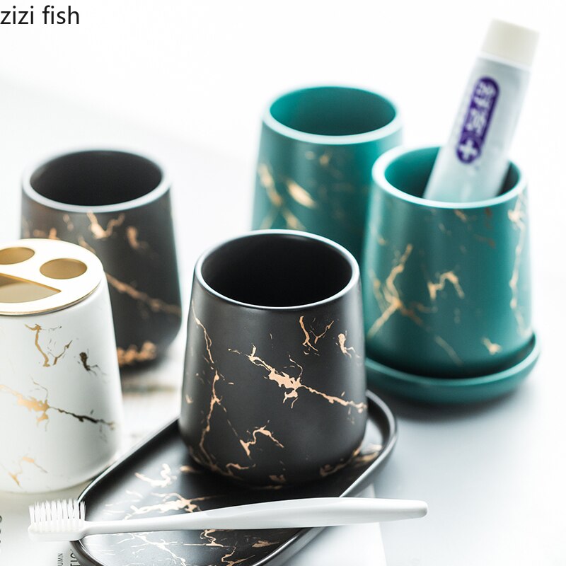 Brossez vos dents ensemble de tasses de bain de bouche usage domestique céramique brosse à dents tasse fournitures de salle de bain ajouter couvercle marbrure artisanat exquis