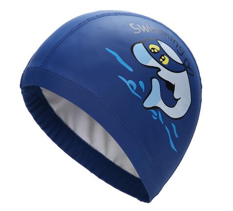 Tkanina PU Cute Cartoon zwierząt delfin dzieci dzieci czepek wodoodporny chronić uszy długie włosy chłopcy dziewczęta basen kąpielowy czapki kapelusz: Ciemnoniebieski