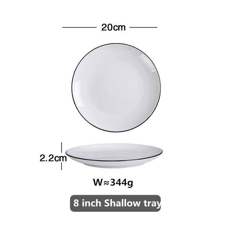 White Dinner Plate Set Ceramic Kitchen Plate Tableware Set Food Dishes Rice Salad Noodles Bowl Soup Kitchen Cook Tool 1pc: 20cm Shallow tray