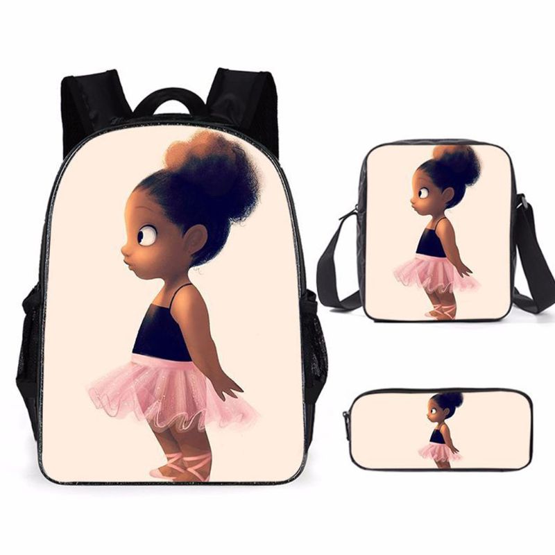 Afrikanische Mädchen 3 teile/satz Rucksack 3D Druck Schule Schüler Bookbag Reise Laptop Daypack Schulter Tasche Bleistift fallen: 9-A