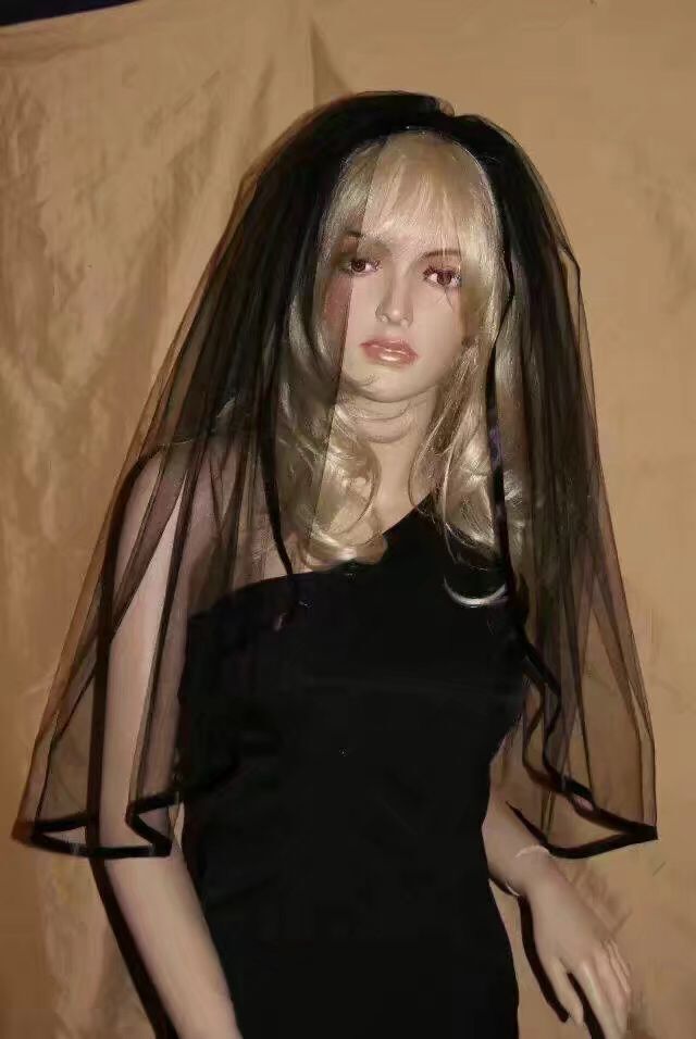 Elegante Schwarz Hochzeit Schleier mit Band Kante Kurze Braut Hochzeit Frau Schleier mit Kamm für Kostüm Hochzeit Zubehör