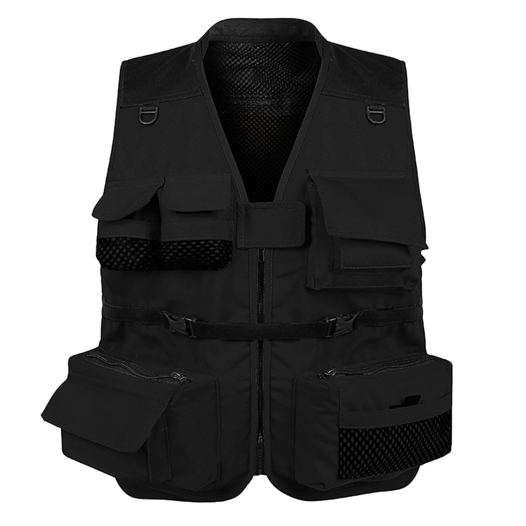 Multi Pocket Mesh Vest Photography Hunting Fishing Jacket Gilet: Black M