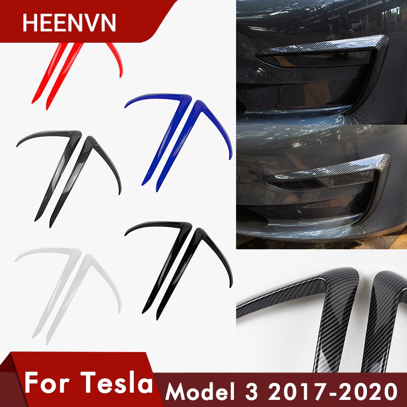 Heenvn framklinga för tesla modell 3 tillbehör abs kolfiber svart vit biltillbehör modell 3 modell tre
