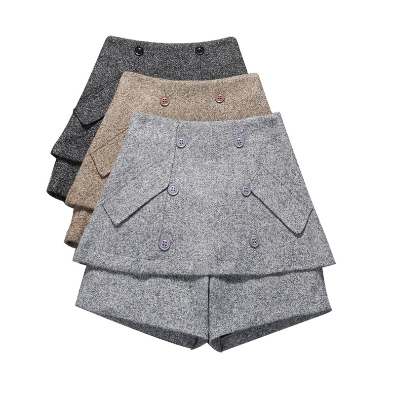 S-2XL Herbst Winter Shorts Boot Woolen Doppel-Breasted Rock Shorts Zipper Textur Tweed Breite Bein Shorts Plus Größe Shorts schwarz