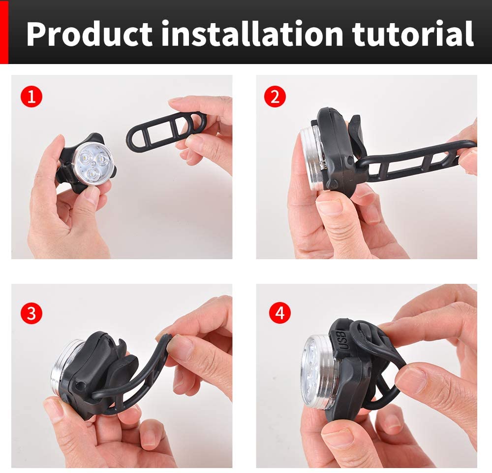 Led cykellygte usb genopladeligt cykellygtesæt for og bag lithiumbatteri 4 lystilstandsmuligheder cykellygter