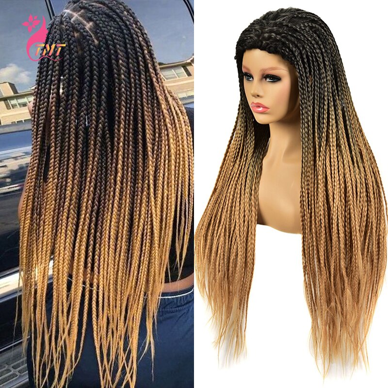 Långa rakflätade lådflätor peruker syntetiska twist flätor peruker för svarta kvinnor 26 '' lång flätad peruk dagligt slitage