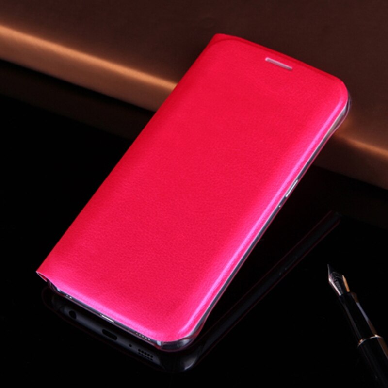 Slim Wallet Holster Original Leather Case Flip Cover Card Holder Sleeve Bag For Samsung Galaxy S6 G920 / S6 Edge G925 5.1inch: For Galaxy S6 Edge / Rose