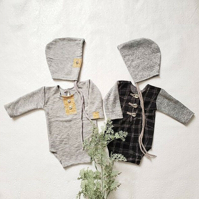0-24m schattige baby rompertjes voor jongens en meisjes, katoenen jumpsuit met geruite print, bodysuit en hoed