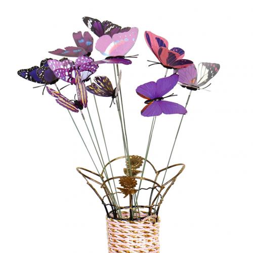 10 stk / sæt simulering sommerfuglestok udendørs have blomsterpotte indretning ornament: Lilla