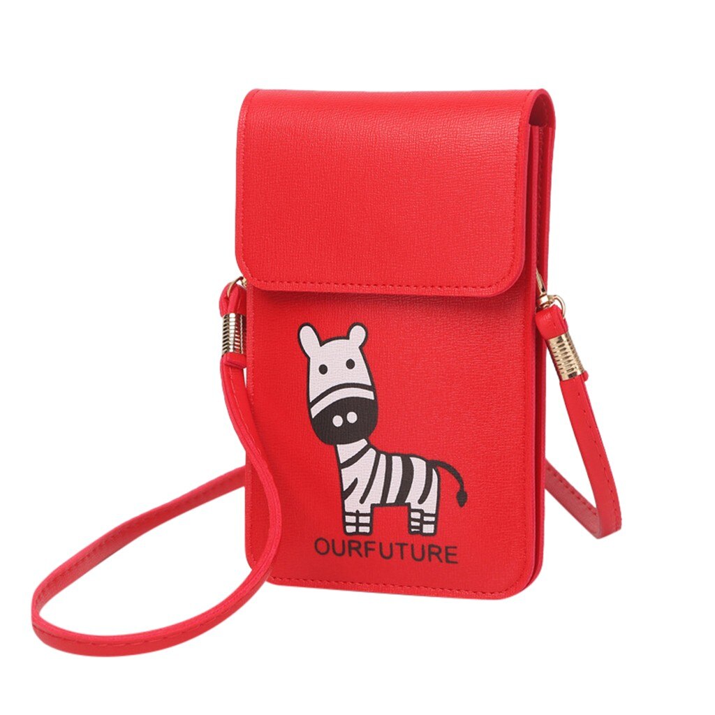 Mini Mobile Phone Bag With Back Side Clear Touching Screen Window Leather Bag Rear transparent touch screen Crossbody bag: Red 