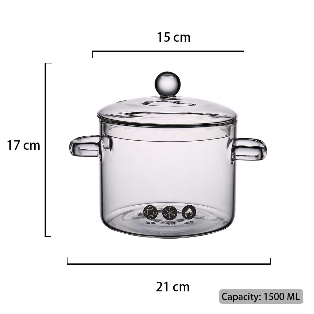 Household Porridge Kitchen Tools Resistant Bowl Soup Pot Pans For Flat Vegetable Glass Cookware Cooking Set Transparent Heat: 1500ml
