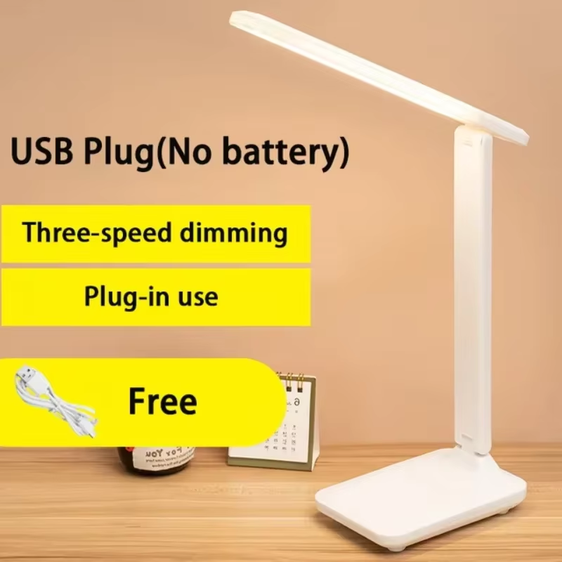 Led-berøringskontakt, hvid, foldbar skrivebordslampe, soveværelse, sengebordslampe, arbejdsværelse, læsning, øjenpleje, natlampe, usb-stik, dæmpbar, hvid skrivebordslampe