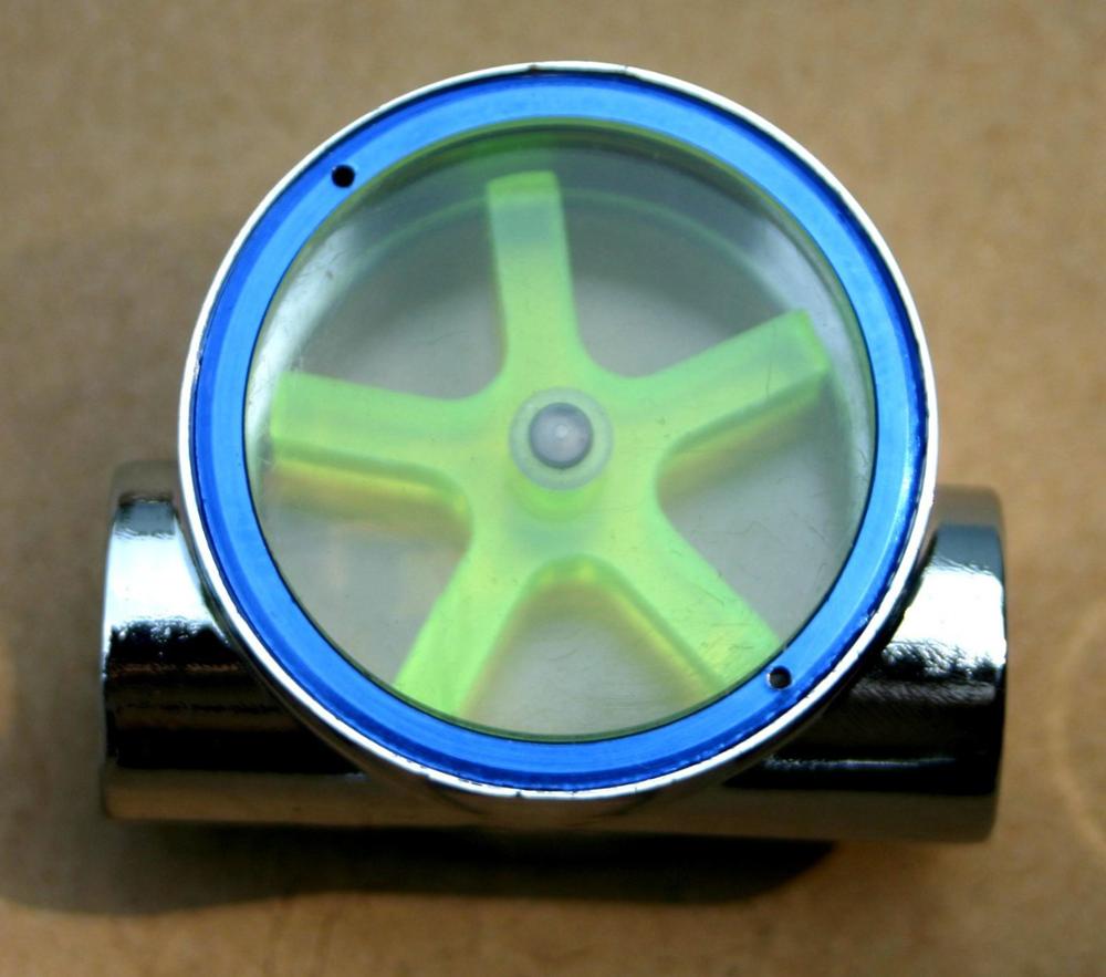 Flowindikator med grøn gnist til vandkøling, p/n: wc-flind-gre 1: Blå cirkel