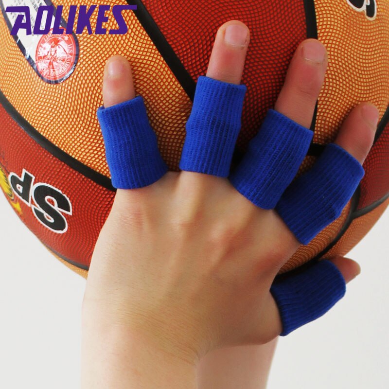 Aolikes 10 stk / sæt elastiske finger ærmer basketball sport sikkerhed tommelfingerbøjle beskytter til volleyball fitness gym sundhedspleje