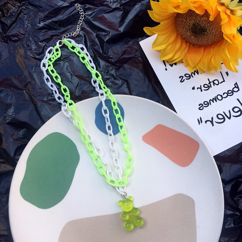 7 färger rainbow pride söt gelébjörn gummihalsband för kvinnor tjejer cool punk hip hop resin halsband tillbehör