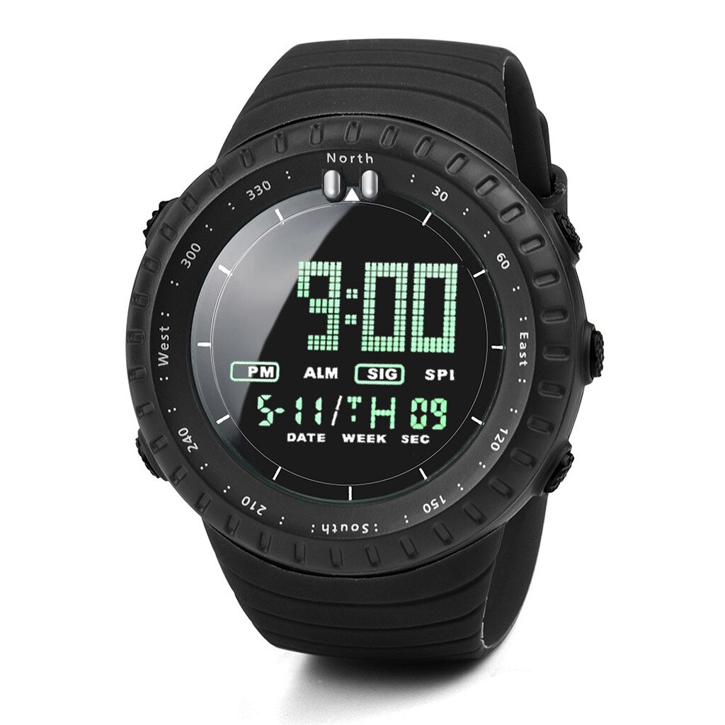 Mode Heren Horloge Led Digitale Horloge Mannen Horloge Elektronische Sport Horloges: Black