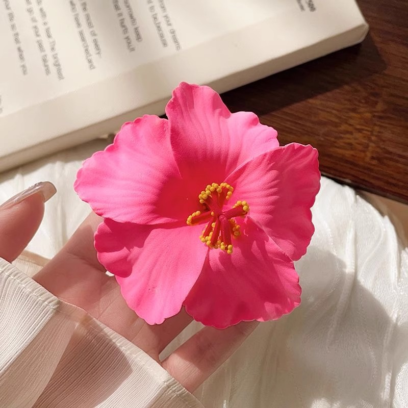 Pasadores de flores de hibisco, pinzas para el cabello de flores, Plumeria hawaiana, horquillas nupciales, horquilla rosa, de viaje para playa y verano, joyería: Rojo