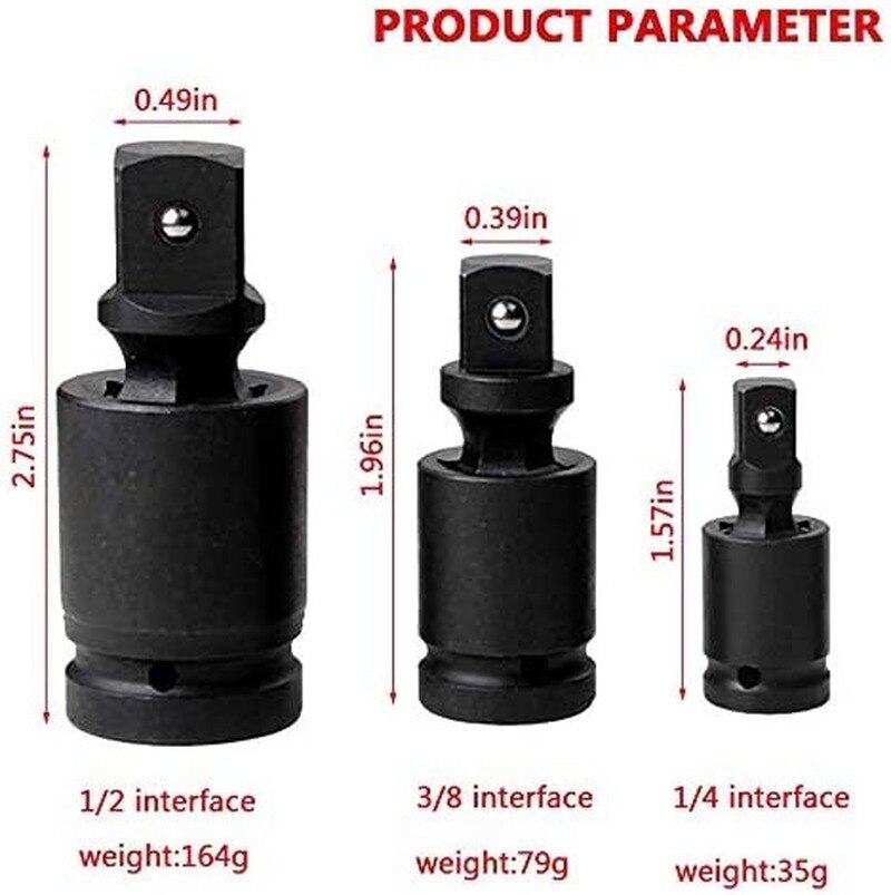 Drive Rotate 360° Universal Joint Swivel Adapter Air Impact Wobble Socket Piece Impact Adapter and Reducer Set Hand Tool 3/8 1/4