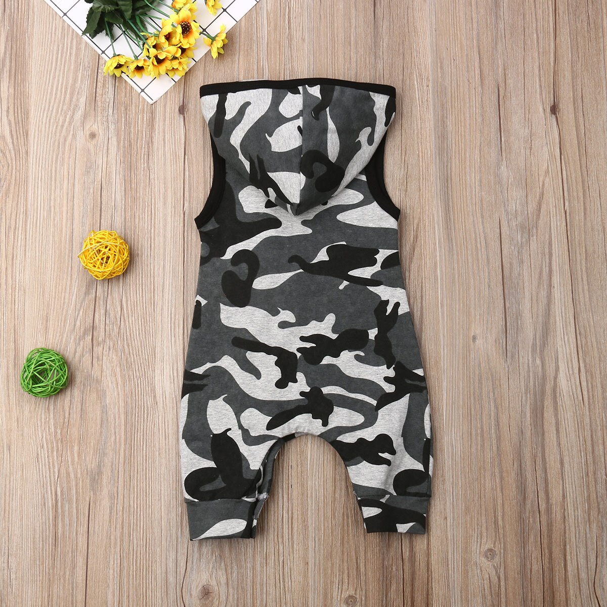 Barboteuse pour -né 0-24M | Combinaison à capuche, Camouflage sans manches, imprimée, à la , pour bébés garçons