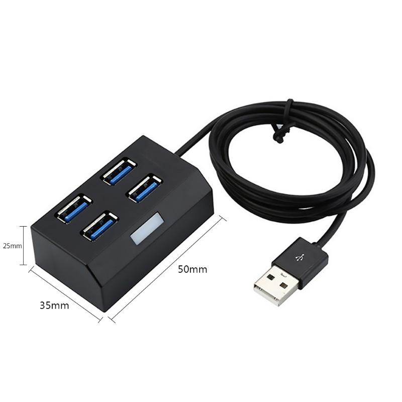 4 Slot Usb 2.0 Mini Hub Splitter 4 Poorten Desktop Externe Adapter Usb Hub Met Blauwe Indicator: Black