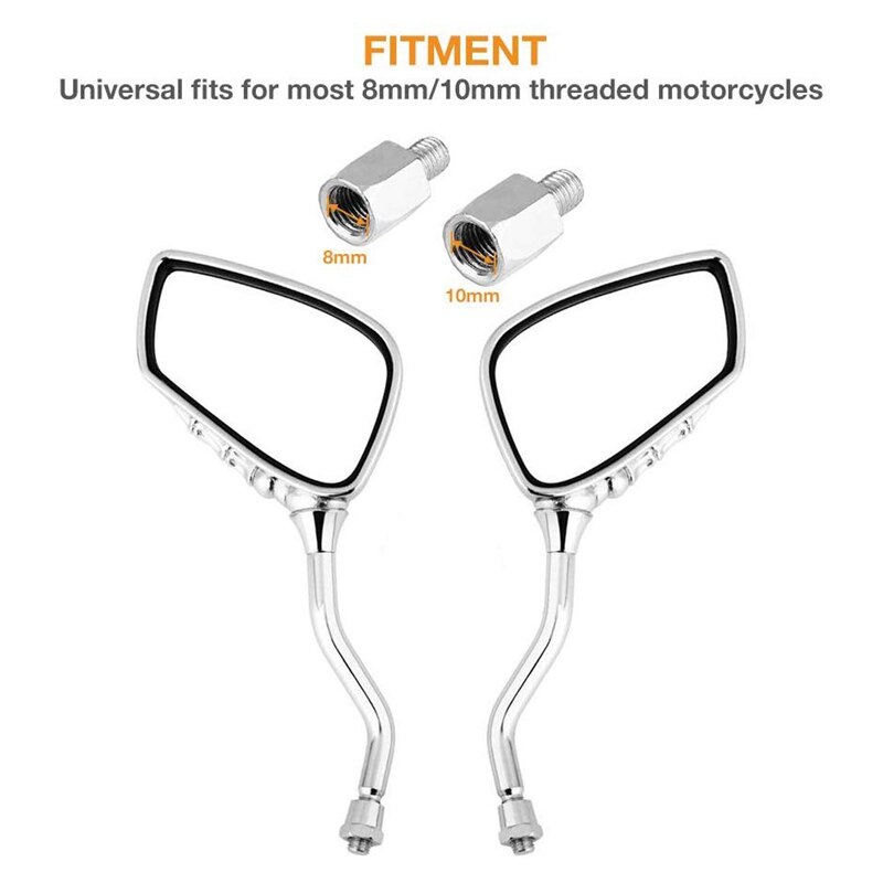 Motorcycle Mirrors Chrome Rear View Mirrors with 10mm/8mm Adapter for Honda Kawasaki Suzuki Yamaha