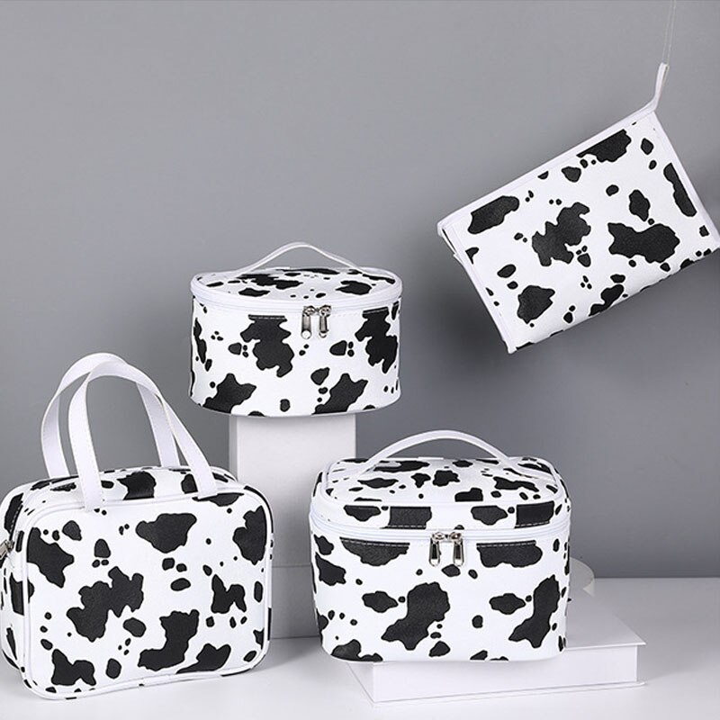 Borsa cosmetica portatile da donna in mucca PU articoli da toeletta impermeabili multifunzione organizzare borse da viaggio per trucco femminile