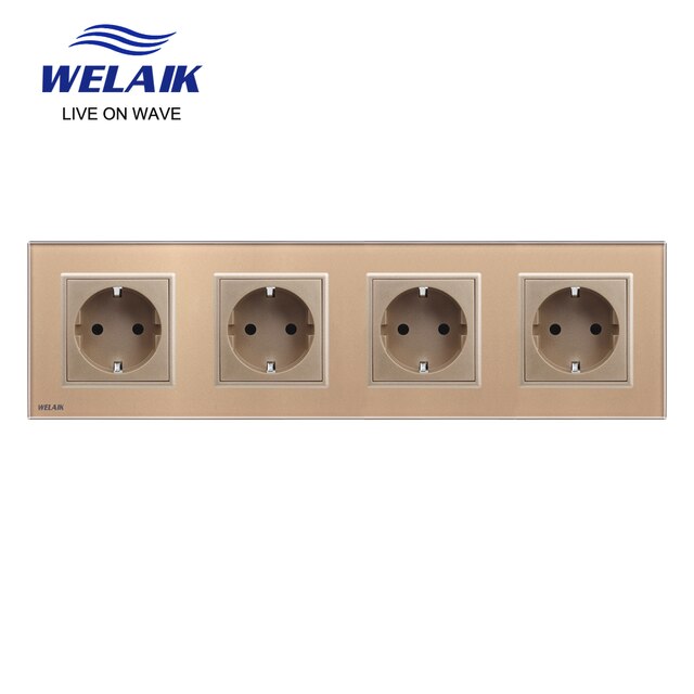 Welaik eurooppalainen standardi 16a pistorasia eu pistorasia 80*80mm 220v pistorasia 16a pistorasia lasipaneeli seinäpistorasia  a18ew: Kulta 4 pistorasia