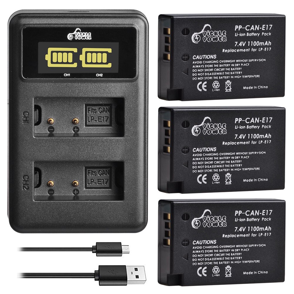 LP-E17 LPE17 Batterij En Led Usb Dual Charger Voor Canon Eos 200D M3 M6 750D 760D T6i T6s 800D 8000D kus X8i: 3 battery 1 charger