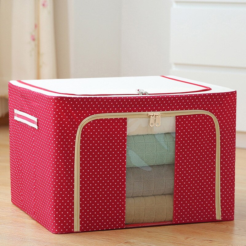 Steel Frame Storage Box Oxford Cloth Finishing Box Quilt Storage Box Folding WarDrobe Cloth Extra Large Storage Bag With Lid: Red / 72 liters
