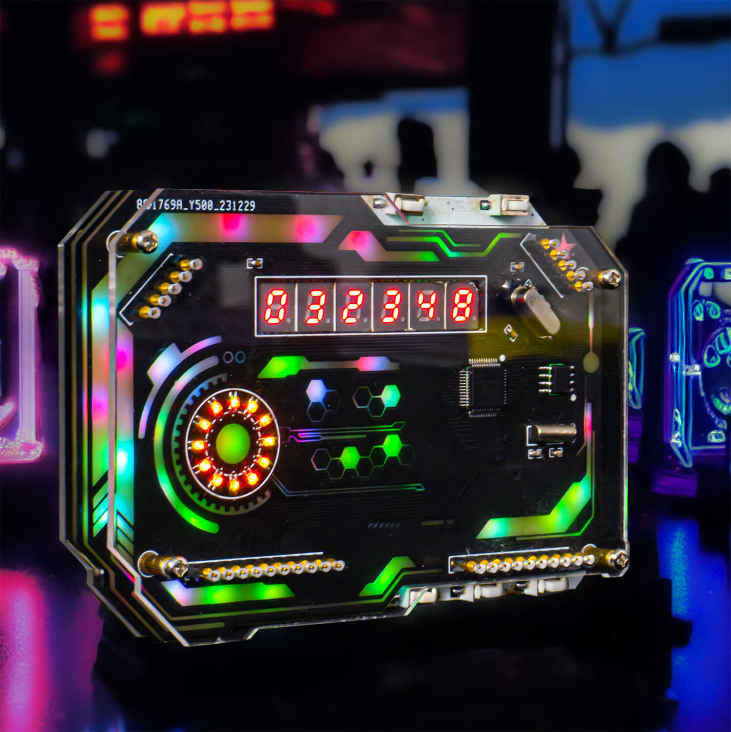 Desktop Digital Clock Electronic DIY Kit Cyberpunk Clock Soldering Fabrication Kit Gaming Desktop Ornament
