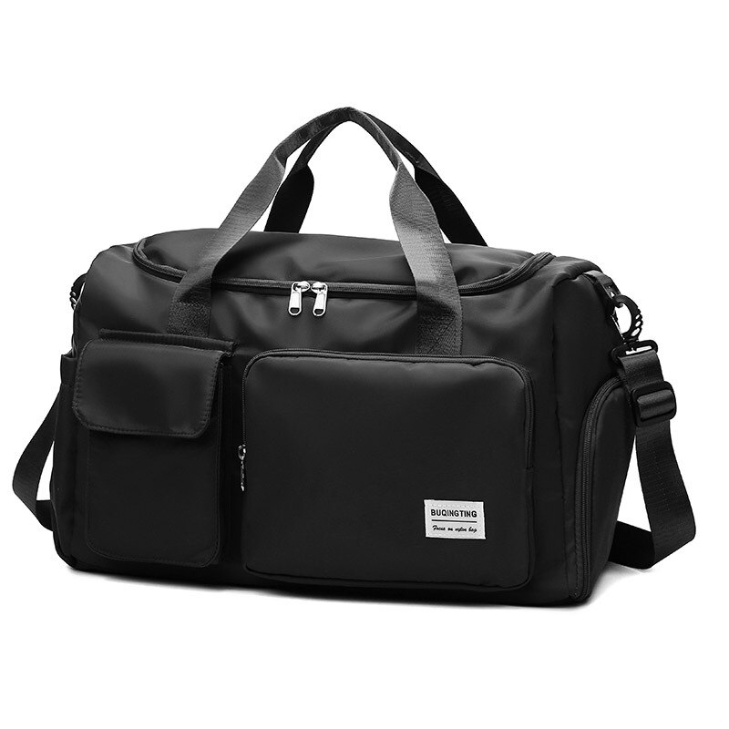 Bolsa de yoga de gran capacidad, bolsa de fitness de separación húmeda en seco, bolso de tela Oxford con posición de zapato, bolsa de viaje, equipaje, nueva: black