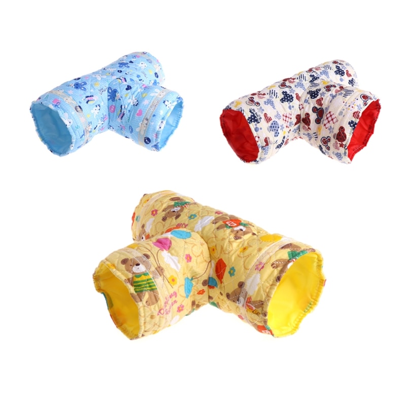 Túnel de juguete para hámster, pequeño nido de cama de 3 vías con dibujos de mascotas para conejos, hurones, conejillos de indias