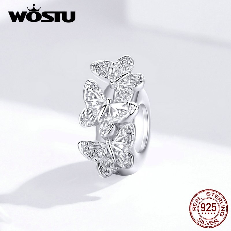 WOSTU 925 Sterling Silver Delicate Butterfly Stopper Silicone Spacer Fit Original Bracelet & Bangle DIY Jewelry Making CTC120