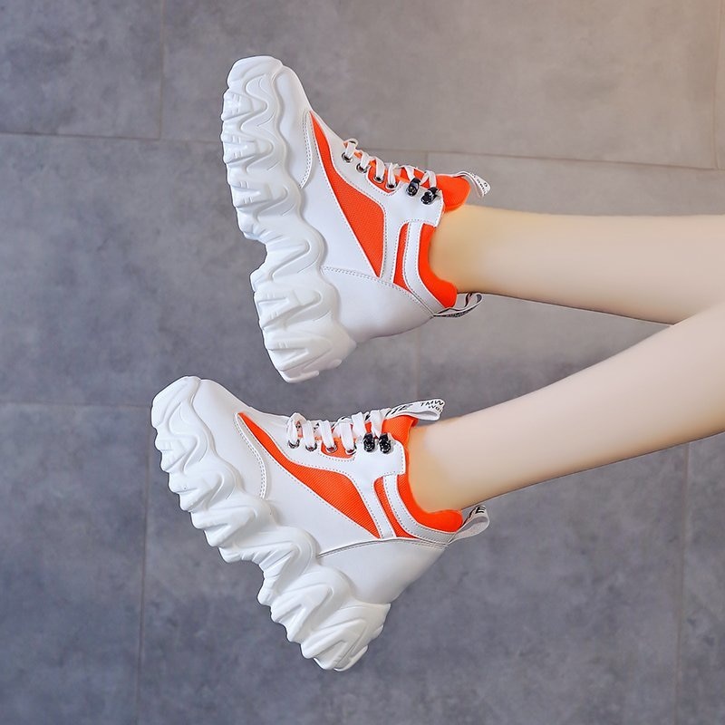 Chunky Sneakers For Women Ulzzang Platform 10cm Super High Wedge Shoes Woman Casual Shoes Ladies Trainers Female: Orange / 34