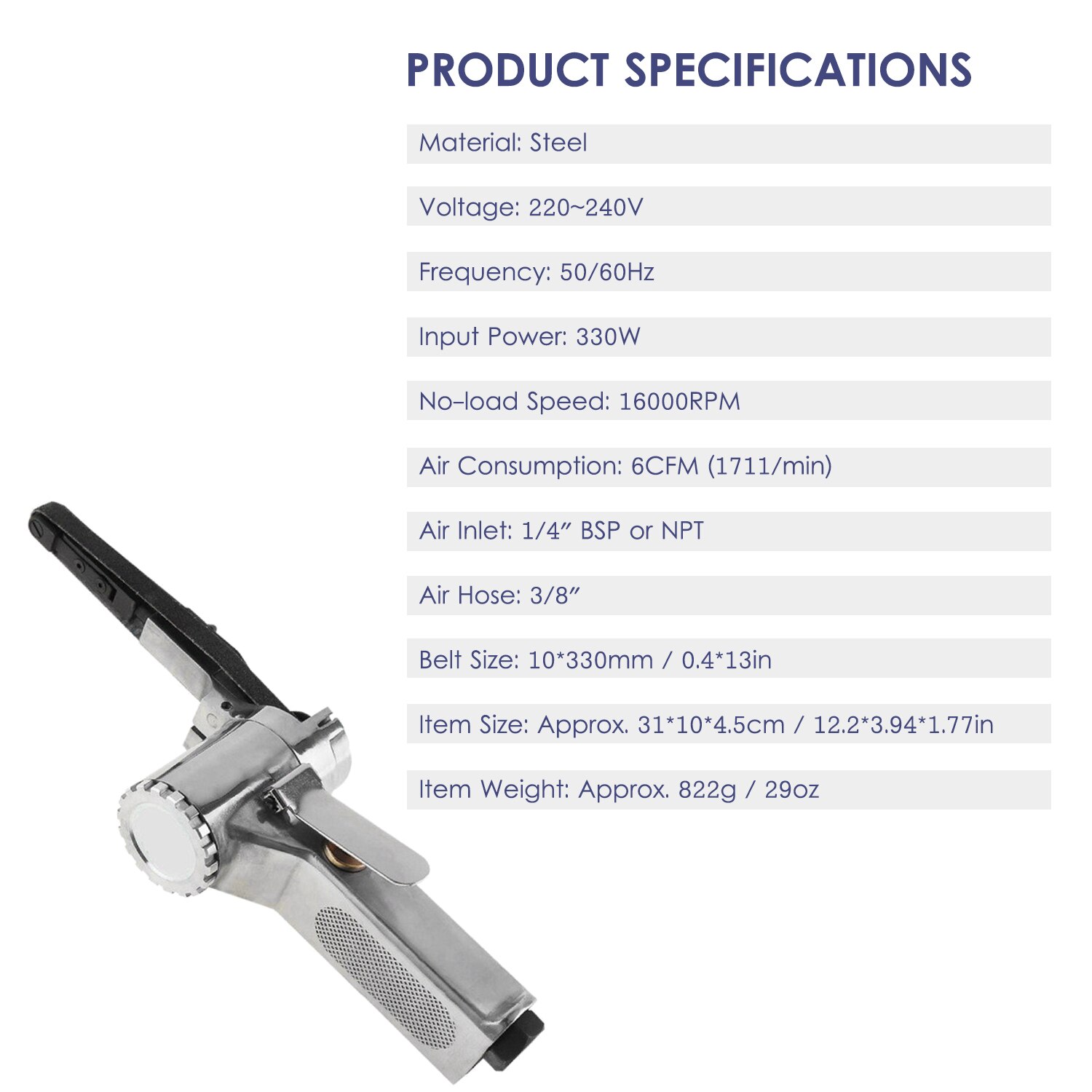 10MM Metal Air Belt Sander Machine with 1/4-Inch Air Inlet Pneumatic Belt Sander Polishing Machine Grinding Machine Power Tool