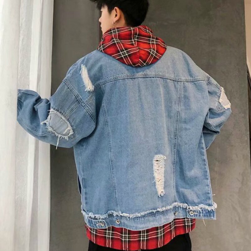 Miesten takit denim reikä revitty tyylikäs plus-size 3xl löysät vintage retro vapaa-ajan katuvaatteet teinit takit yksinkertaiset kaikki sopivat korealaiset