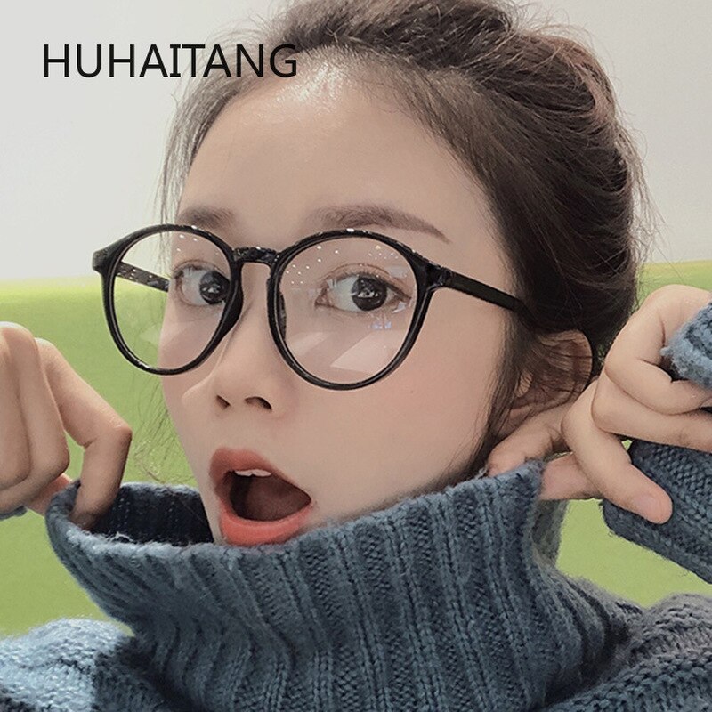 Huhaitangkoreansk stil glasögonbåge snygga coola glasögon retro runda glasögon fixeringsanordning stor ram vanliga glasögon