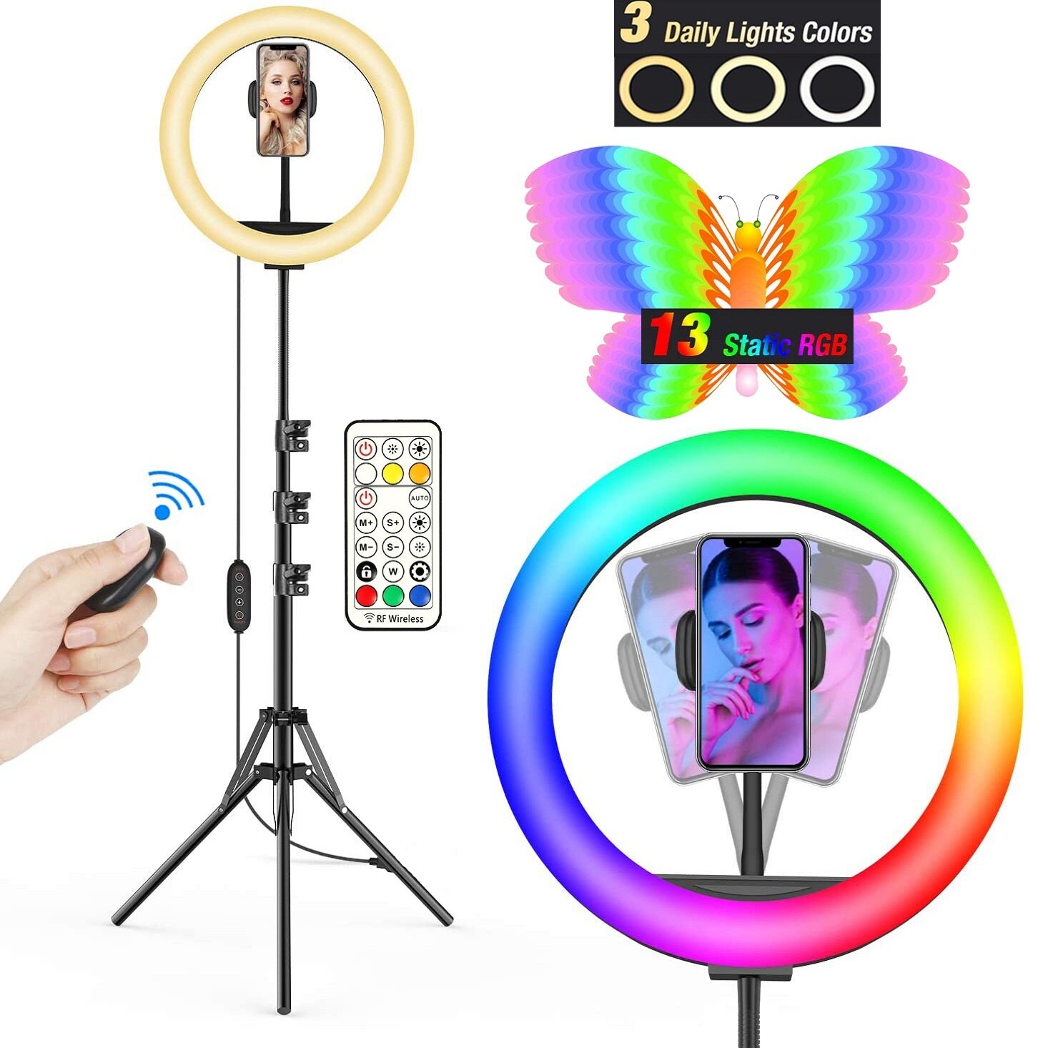 10in Rgb Led Kleur Selfie Ring Licht Fotografie Ringlicht Cirkel Lamp Statief Licht Invullen Telefoon Standhouder Trepied Make-Up