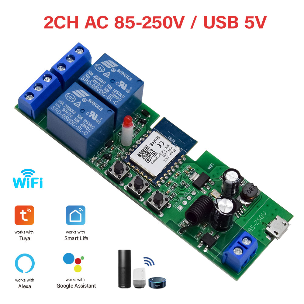 Tuya WiFi Relay Module 2 Channel 7-32V 85-250V 220V Bezprzewodowy inteligentny przełącznik zdalnego sterowania domem z RF 433MHz Alexa Googole Home: Bundle2