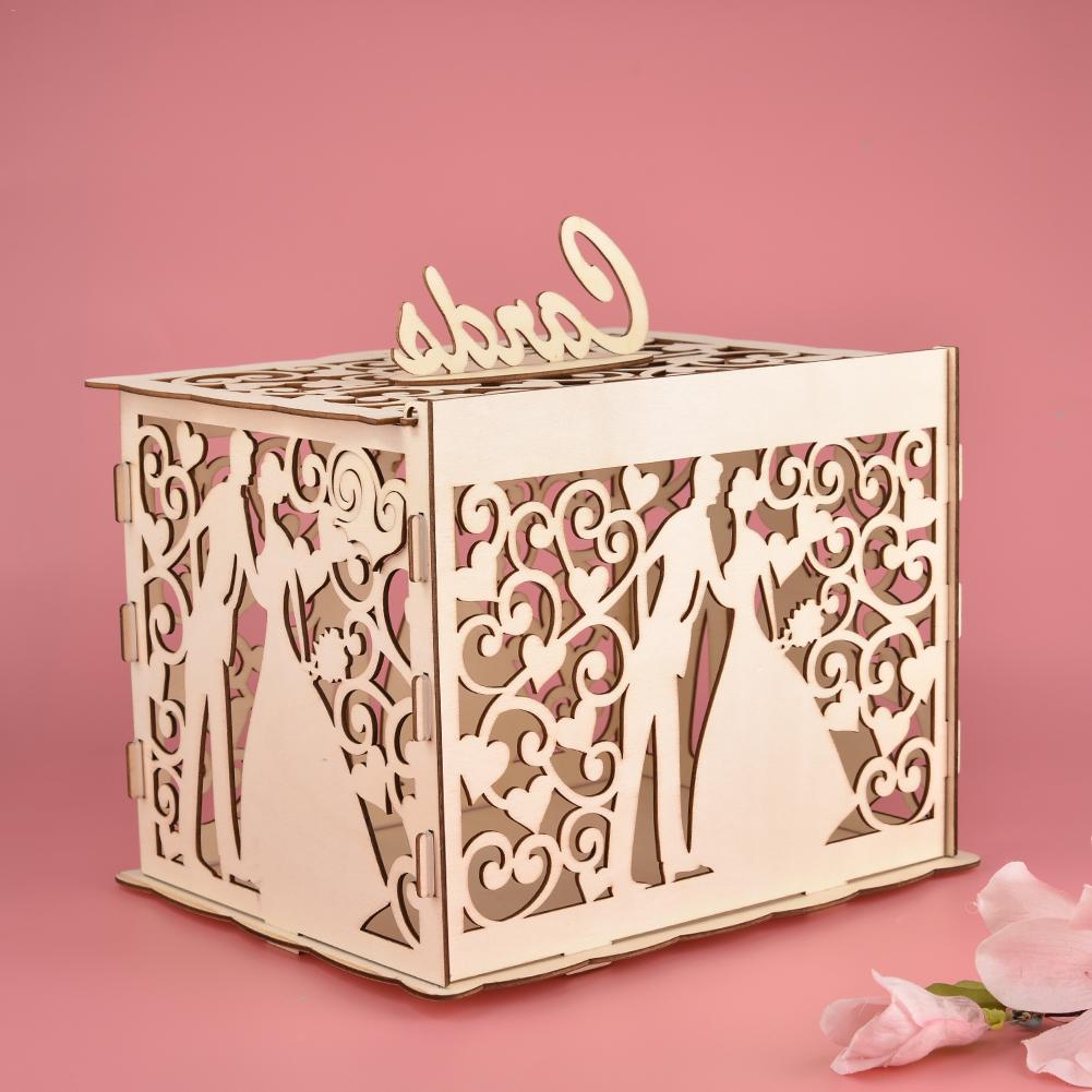 Wedding Card Boxes Wooden Box Wedding Supplies DIY Couple Deer Bird Flower Pattern Grid Business Card Wooden Box