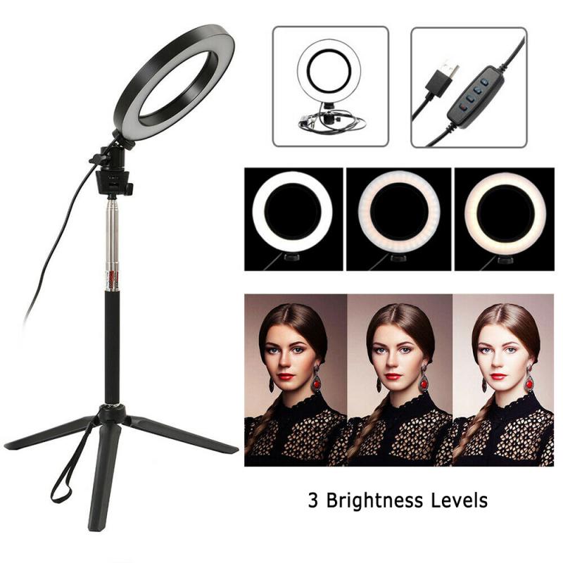LED Ring Light With Stand Dimmable 5500K Lamp Portable USB Powered Ring Lights For Live broadcast Makeup Photography