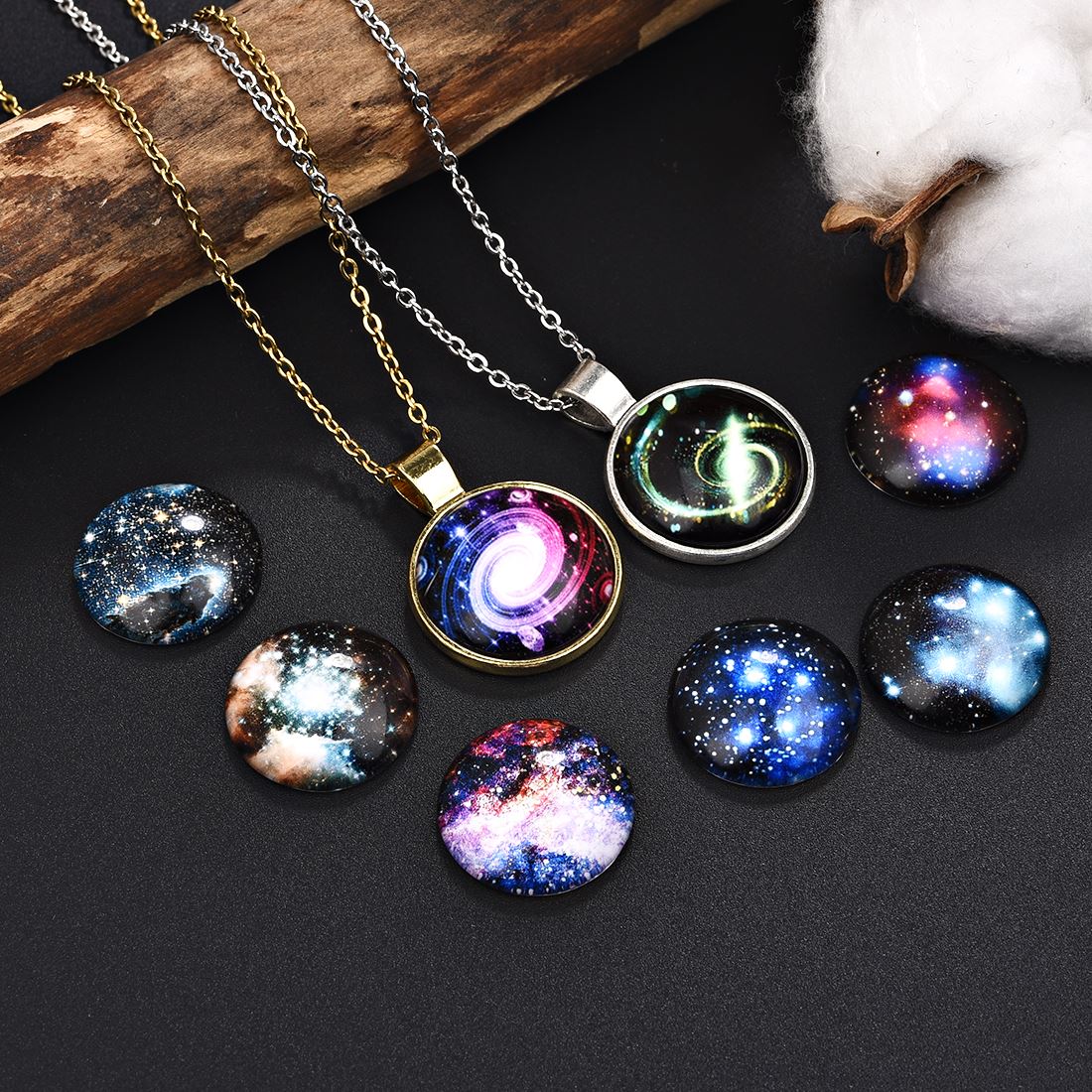 50Pcs Starry Sky Pattern Flat Glass Cabochons Cameo Jewelry Making Fit 12mm 20mm 25mm Blank Base Setting Earrings Necklace DIY